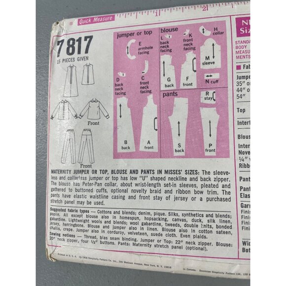 Simplicity 7817 1970s Maternity Pattern Size 10 Top Jumper Blouse Pants CUT - Picture 5 of 7